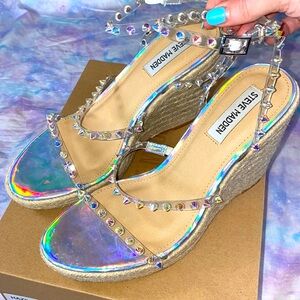 Steve Madden • Hazil Espadrille Wedge Iridescent Spike Stud Heels